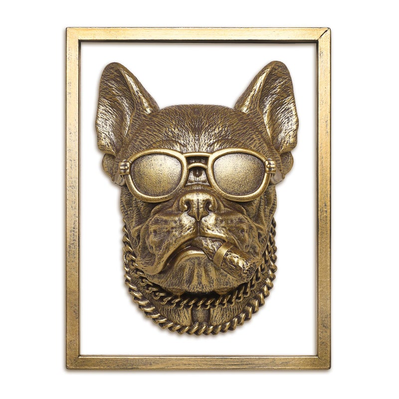 Newinhome Animal Heads Wall Decor Includes Metal Frame Resin Animals Sculptures Head Wall Hanging Decoration Gold vintage Wall Sculpture for Living Room Bedroom OfficeBulldog - Image 2