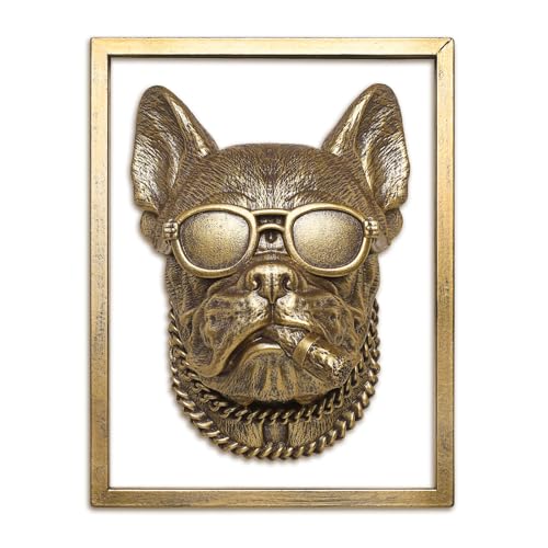 Newinhome Animal Heads Wall Decor Includes Metal Frame Resin Animals Sculptures Head Wall Hanging Decoration Gold vintage Wall Sculpture for Living Room Bedroom OfficeBulldog - Image 1