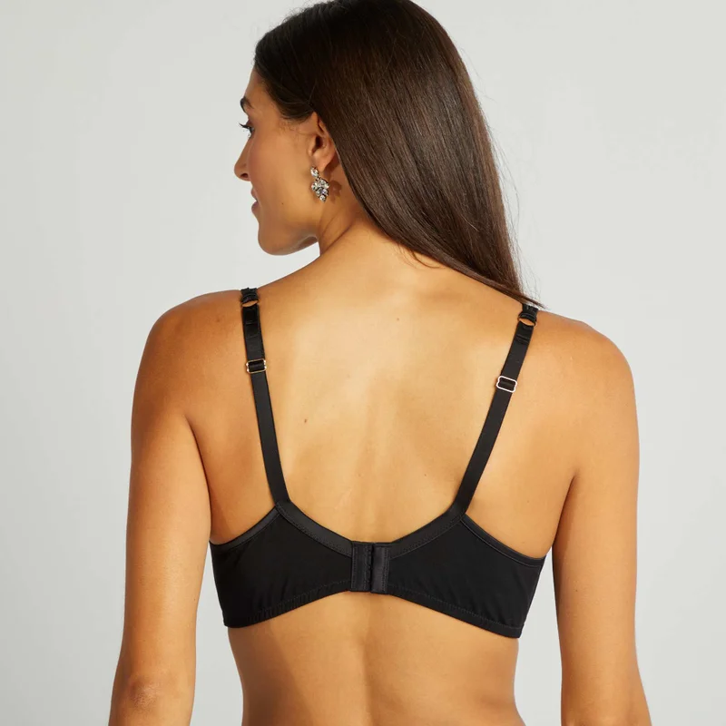 Kiabi Embroidered Mesh Demi-Cup Bra For D&amp;E Cups Black