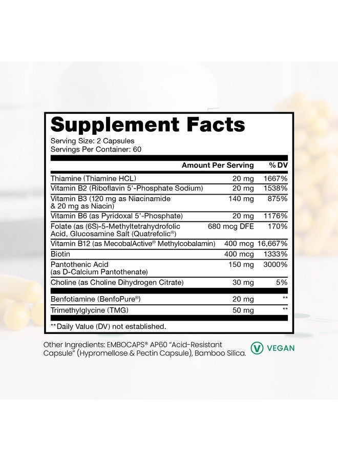 Pure TheraPro Rx Methylated B Vitamins for Men and Women, Made in USA 2 Month Supply | Active Methyl B Complex Vitamins Including Methyl B12, Methylfolate, Benfotiamine, Choline, Niacin, TMG & More - Image 2