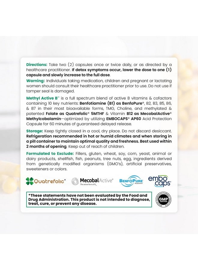 Pure TheraPro Rx Methylated B Vitamins for Men and Women, Made in USA 2 Month Supply | Active Methyl B Complex Vitamins Including Methyl B12, Methylfolate, Benfotiamine, Choline, Niacin, TMG & More - Image 3