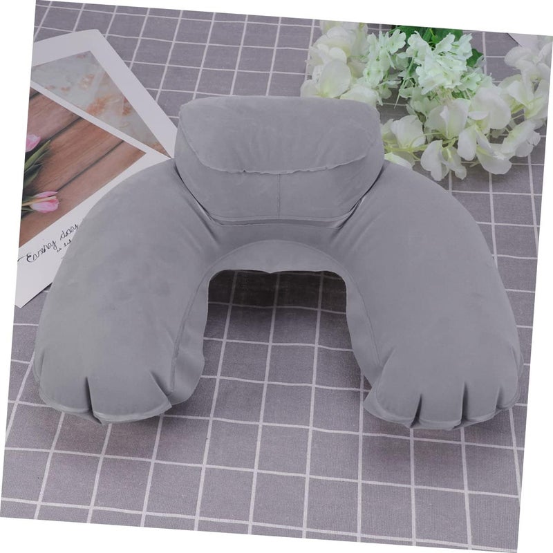 Inflatable U Shape Travel Neck Pillow Grey Cushion for Outdoor Camping Airplane Car Comfortable Support for Traveling Sleeping and Relaxing - Image 4