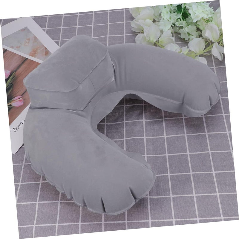 Inflatable U Shape Travel Neck Pillow Grey Cushion for Outdoor Camping Airplane Car Comfortable Support for Traveling Sleeping and Relaxing - Image 3