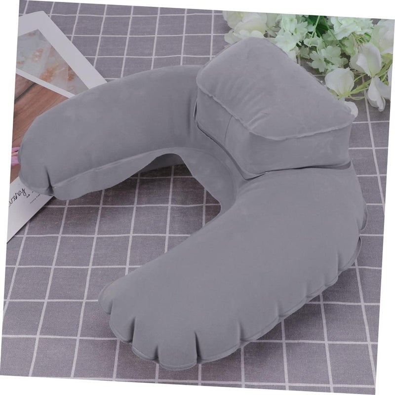 Inflatable U Shape Travel Neck Pillow Grey Cushion for Outdoor Camping Airplane Car Comfortable Support for Traveling Sleeping and Relaxing - Image 5