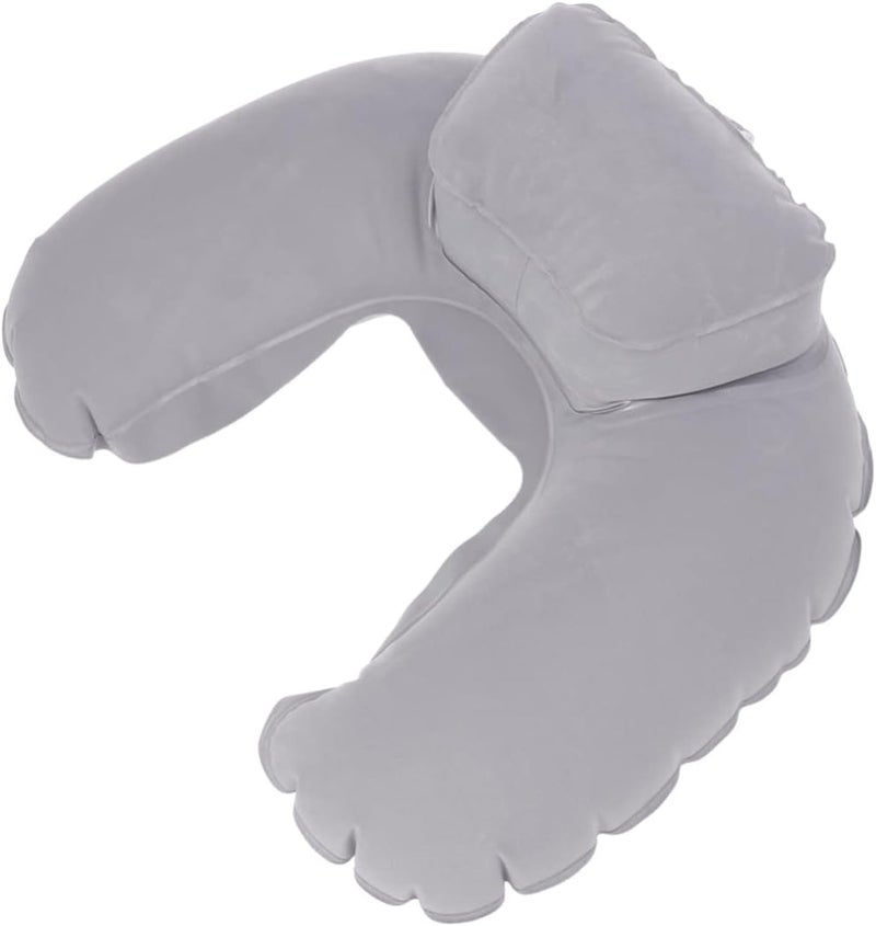 Inflatable U Shape Travel Neck Pillow Grey Cushion for Outdoor Camping Airplane Car Comfortable Support for Traveling Sleeping and Relaxing - Image 1