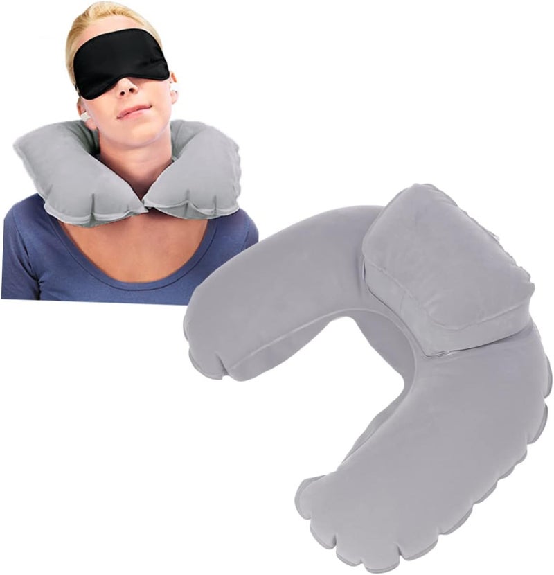 Inflatable U Shape Travel Neck Pillow Grey Cushion for Outdoor Camping Airplane Car Comfortable Support for Traveling Sleeping and Relaxing - Image 2