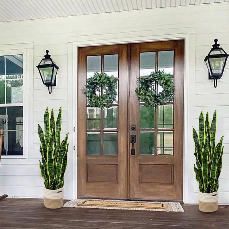 DILATATA 2 Set Large Fake Snake Plant 35 Inch Sansevieria Plant Artificial Snake Plants in Pots with Woven Basket Faux Mother In Law Tongue Plant - 30 Leaves Fake Laurentii for Indoor Outdoor Home Office Decor - Image 2