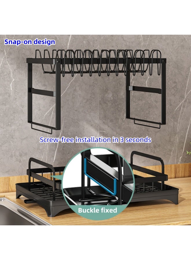 NOVOLAN Dish Drying Dish Rack Drain Rack Drying Stand Wrought Iron Double-Layer Dish Rack Kitchen Rack for Bowls & Chopsticks Kitchen Counter 2 Tier Dish Sponge Holder Cup Holder Utensil (Black) - Image 2