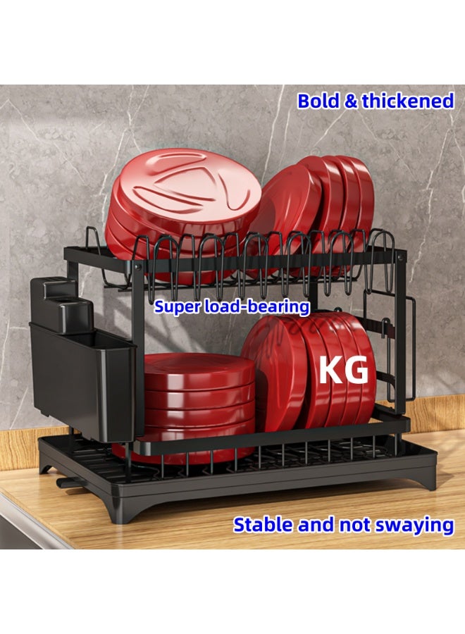 NOVOLAN Dish Drying Dish Rack Drain Rack Drying Stand Wrought Iron Double-Layer Dish Rack Kitchen Rack for Bowls & Chopsticks Kitchen Counter 2 Tier Dish Sponge Holder Cup Holder Utensil (Black) - Image 5