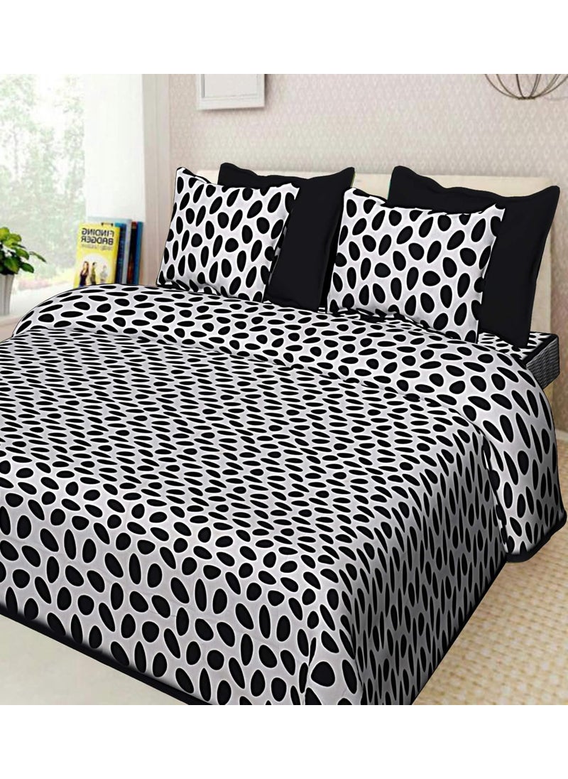 Queenie Queenie Brand Abstract 144 TC 100% Cotton Double Bedsheet with 2 Pillow Covers,Whiteblack  - Image 1