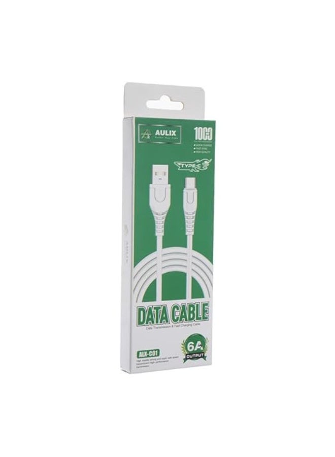 كابل Aulix ALX-C01 Type C إلى USB للشحن ونقل البيانات بطول 100 سم - أبيض  - Image 2