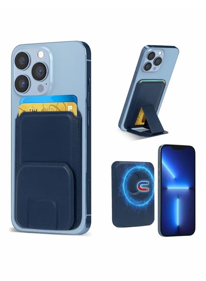 HY Card Holder for Back of Phone, Magnetic Phone Stand Wallet Apple MagSafe, Sleeve Stick on as Detachable Compatible iPhone 12 Pro MAX（Navy） - Image 1