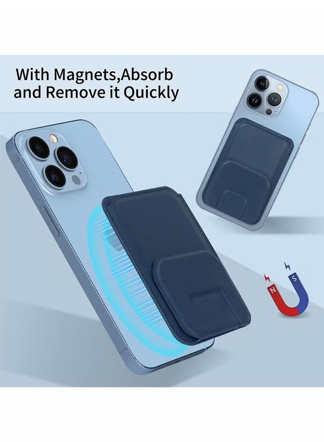HY Card Holder for Back of Phone, Magnetic Phone Stand Wallet Apple MagSafe, Sleeve Stick on as Detachable Compatible iPhone 12 Pro MAX（Navy） - Image 4