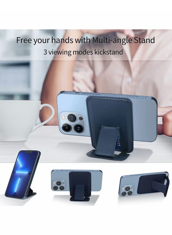 HY Card Holder for Back of Phone, Magnetic Phone Stand Wallet Apple MagSafe, Sleeve Stick on as Detachable Compatible iPhone 12 Pro MAX（Navy） - Image 5