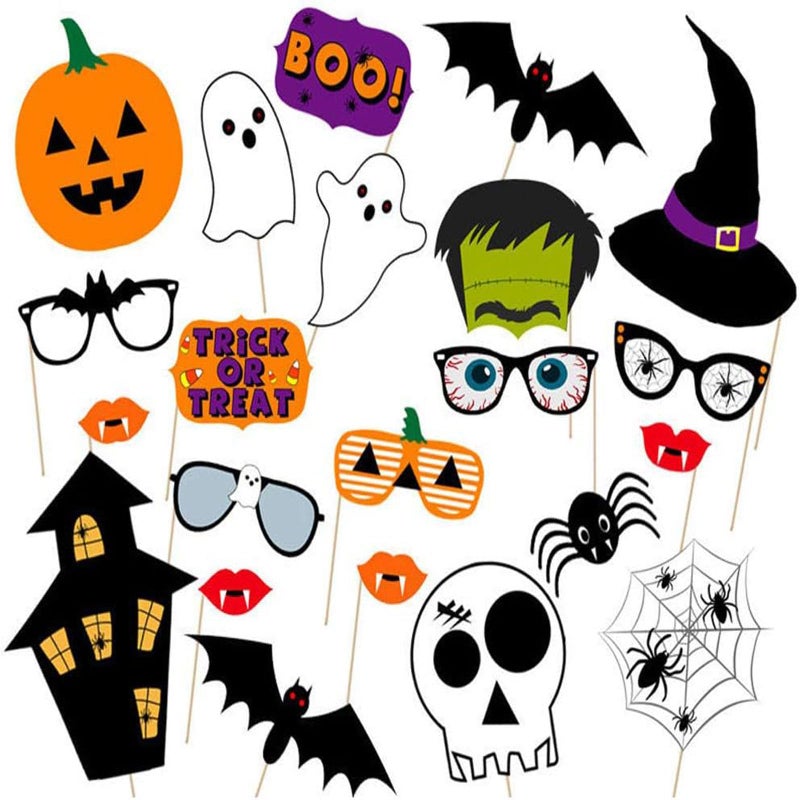 Soochat Halloween Photo Booth Props DIY Kit Scary Hocus Pocus Photo Booth Props for Dress Up Halloween Party Costumes Accessories 22 Pcs