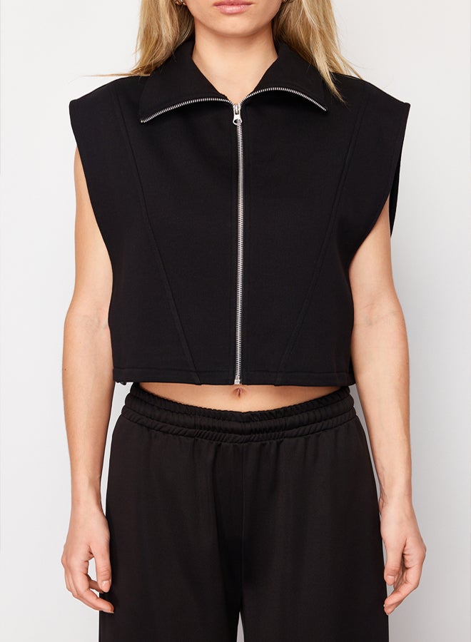 trendyol Black Regular Fitted Zippered Stand Collar Moon Sleeve Thick Vest TWOSS24YE00011 - Image 4