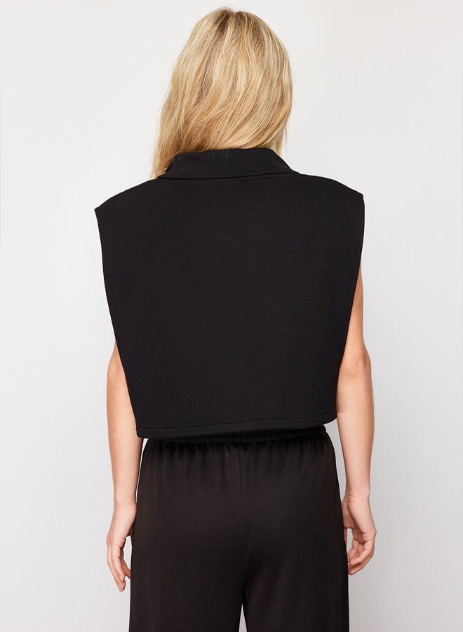 trendyol Black Regular Fitted Zippered Stand Collar Moon Sleeve Thick Vest TWOSS24YE00011 - Image 5