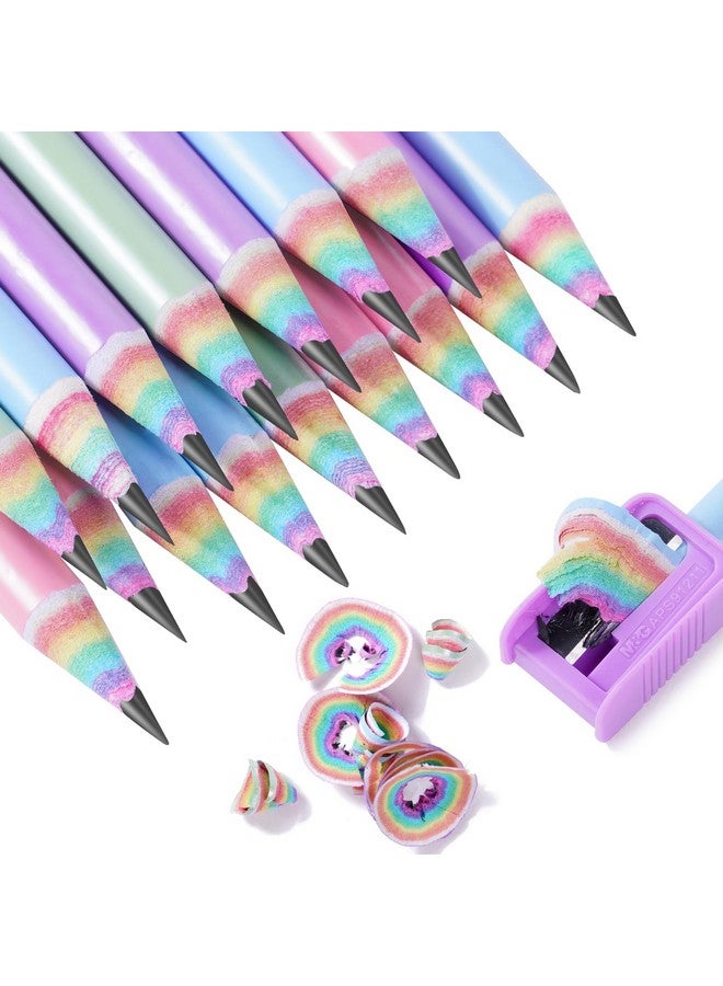 Ainiv 24Pcs Eco-Friendly Wood & Plastic Free Recycled Rainbow Paper Pencils #2 Hb Pencils Number 2 Pencils Erasers Toppers With 2 Pencil Sharpener, Macaron Colored Pencils For School Office Supplies - Image 3