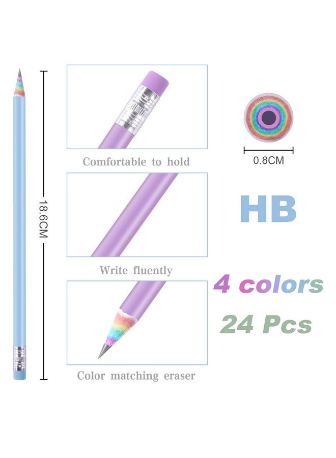 Ainiv 24Pcs Eco-Friendly Wood & Plastic Free Recycled Rainbow Paper Pencils #2 Hb Pencils Number 2 Pencils Erasers Toppers With 2 Pencil Sharpener, Macaron Colored Pencils For School Office Supplies - Image 2