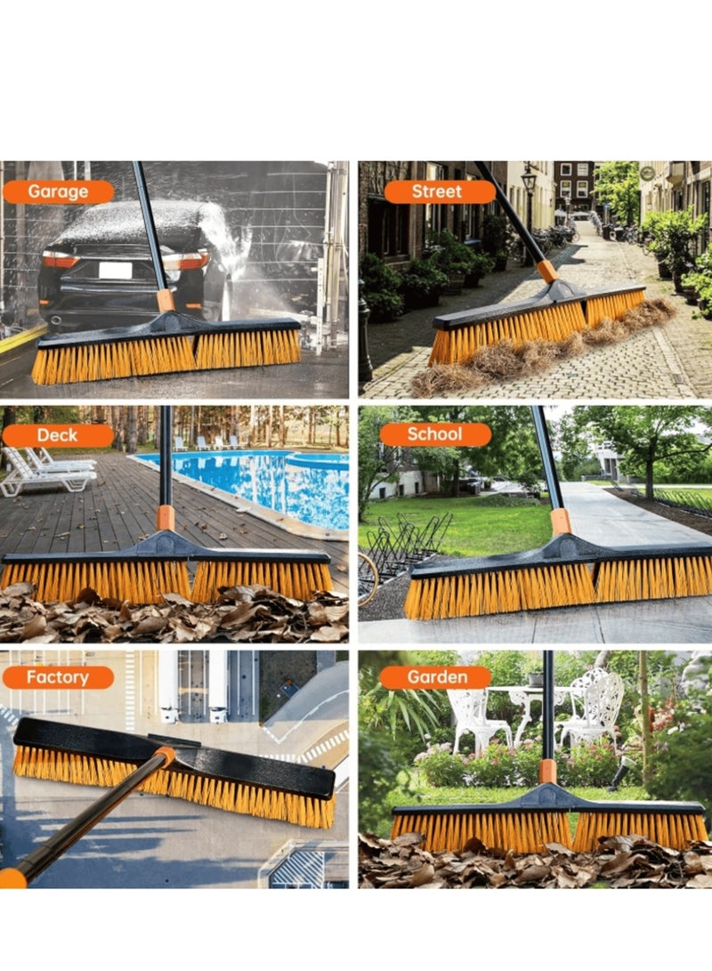 48cm(19") Wide Heavy Duty Outdoor Broom with Long Handle – 2-in-1 Sweeper for Yard, Garden, Schools, Factories, Patios & Driveways – Stiff Bristle Brush for Rough Surfaces - Image 2