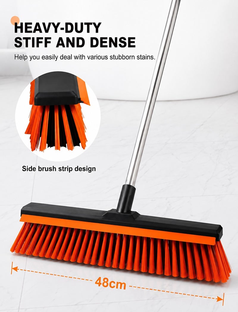 TrustMate Outdoor Broom and Floor Cleaning Brush with Squeegee, 48 cm Extra-Wide Heavy-Duty Stiff Bristle Yard Broom, 132 cm Sectional Stainless Steel Long Handle for Patio, Garden, Garage, Pool Deck and Concrete Floors - Image 2