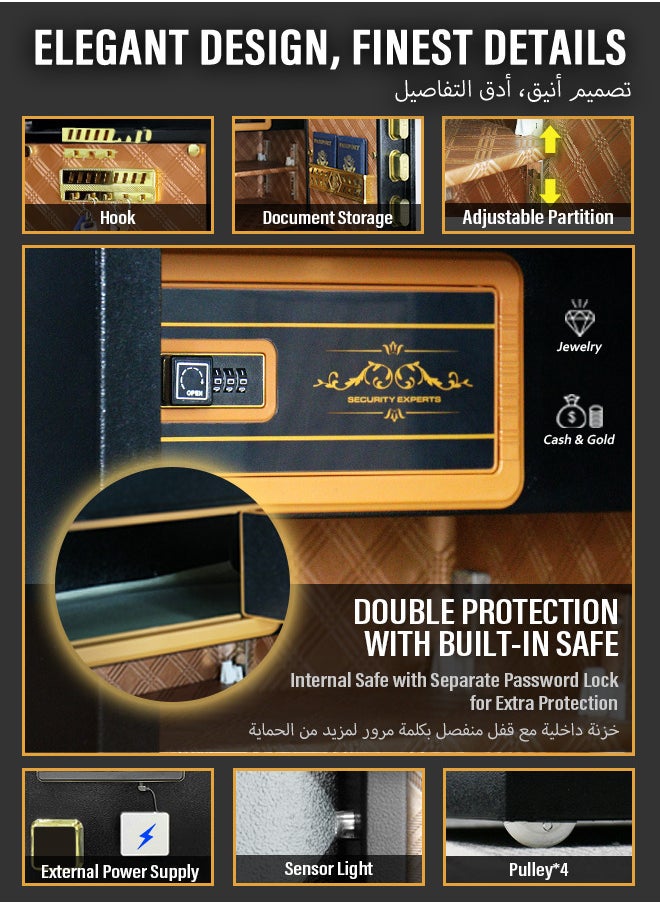 Atrisec Atrisec Fireproof  Safe Box with Sensor Light & Fireproof Bag, Money Safe with Digital Keypad,Security Safe Box for Home, 5.1 Cubic Large Safe with Keys & Pass Code for Cash Jewelry  - Image 5