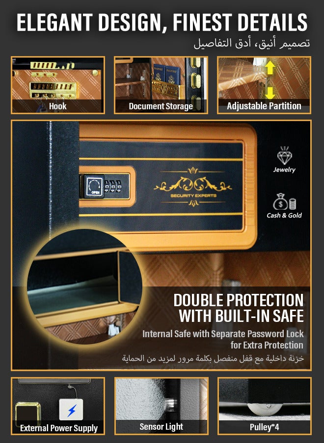 Atrisec Atrisec Fireproof  Safe Box with Sensor Light & Fireproof Bag, Money Safe with Digital Keypad,Security Safe Box for Home, 5.1 Cubic Large Safe with Keys & Pass Code for Cash Jewelry - Image 4