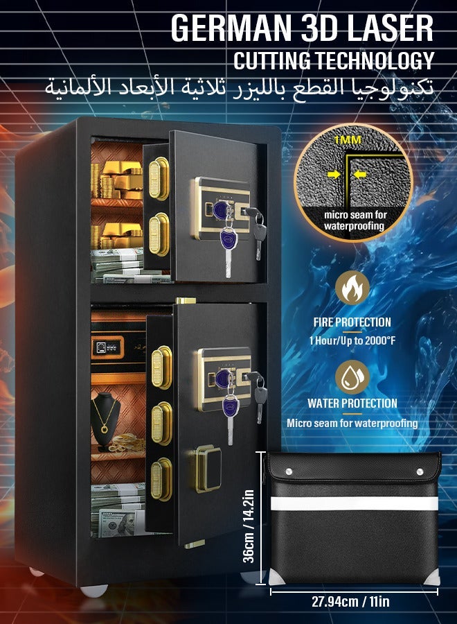 أتريسيك خزنة آمنة مضادة للحريق من Atrisec مزودة بمصباح استشعار وحقيبة مضادة للحريق، خزنة نقود مزودة بلوحة مفاتيح رقمية، خزنة آمنة للمنزل، خزنة كبيرة بسعة 5.1 مكعب مع مفاتيح ورمز مرور للمجوهرات النقدية - Image 1