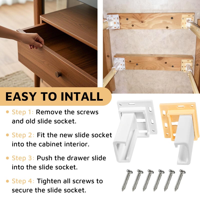 ETZ Drawer Slide Socket Set, Rv Drawer Slides, Drawer Track Back Plate, Cabinet Drawer Hardware, Kitchen Drawer Slides Hardware Replacement, Fit for 1 Inch Drawer Slide, C-Shaped(with 6 Screws) - Image 3