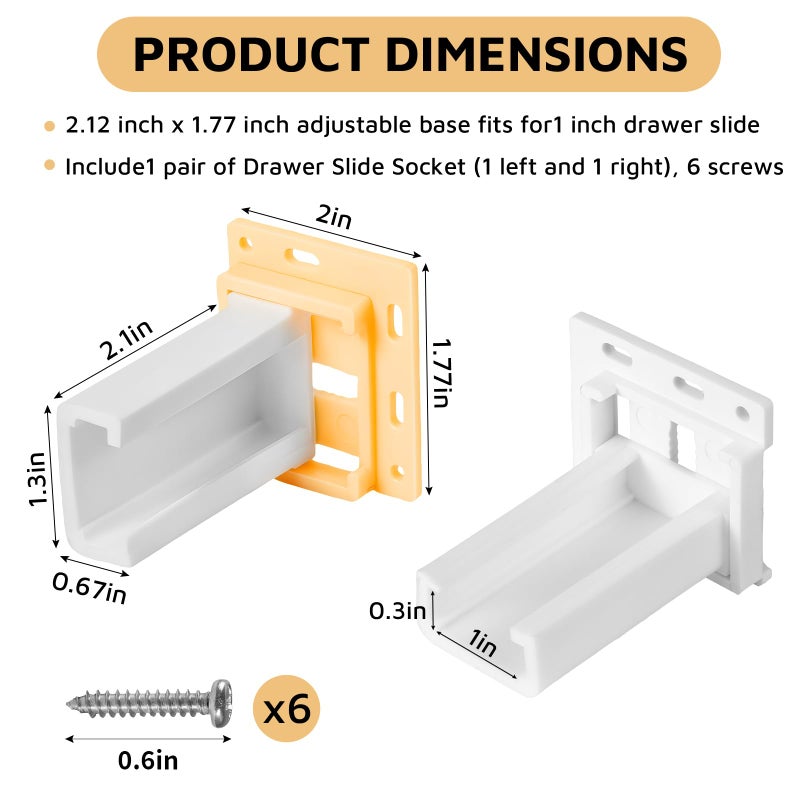 ETZ Drawer Slide Socket Set, Rv Drawer Slides, Drawer Track Back Plate, Cabinet Drawer Hardware, Kitchen Drawer Slides Hardware Replacement, Fit for 1 Inch Drawer Slide, C-Shaped(with 6 Screws) - Image 2