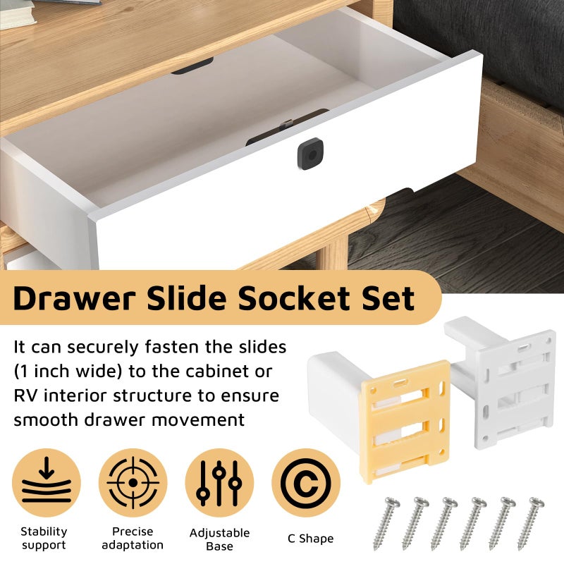 ETZ Drawer Slide Socket Set, Rv Drawer Slides, Drawer Track Back Plate, Cabinet Drawer Hardware, Kitchen Drawer Slides Hardware Replacement, Fit for 1 Inch Drawer Slide, C-Shaped(with 6 Screws) - Image 5