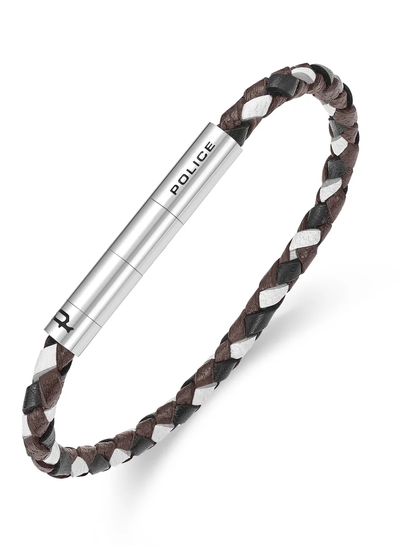 بوليس Fuze Brown/Black/White Leather Stainless Steel Gents Bracelet