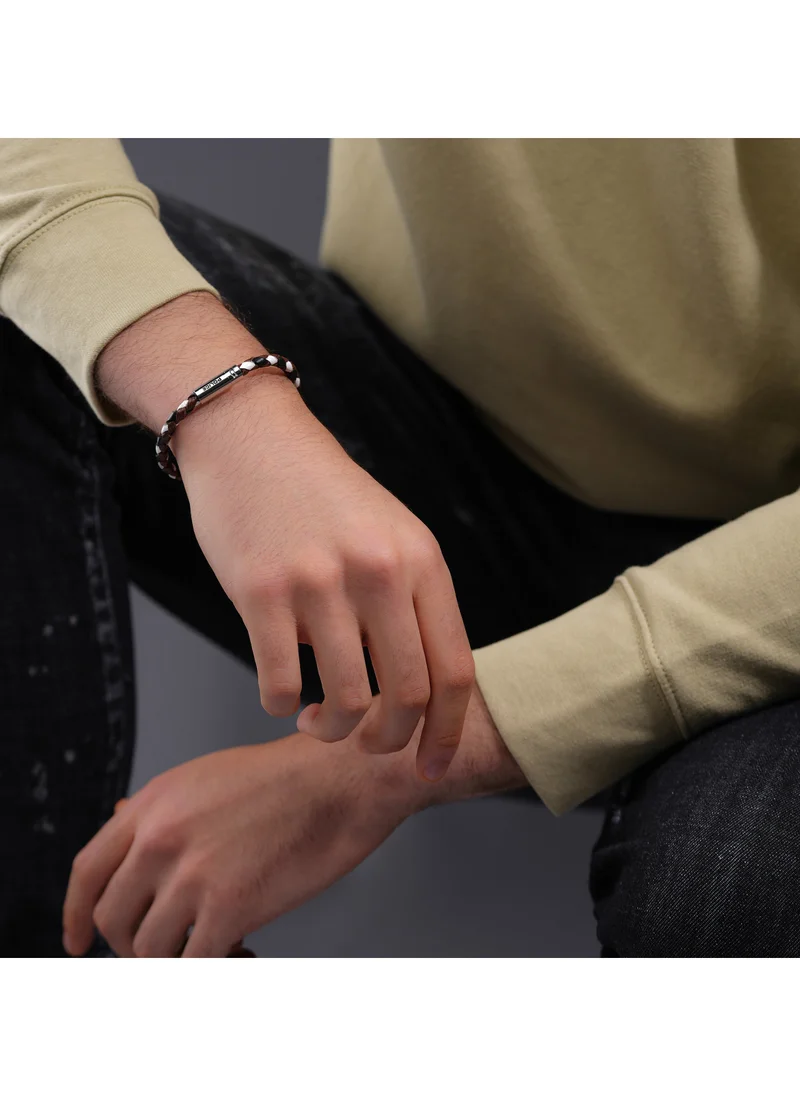 بوليس Fuze Brown/Black/White Leather Stainless Steel Gents Bracelet