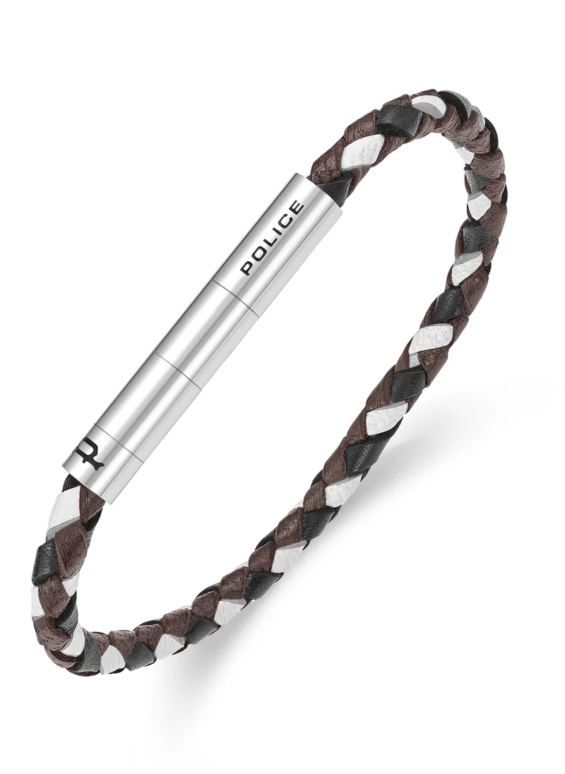 بوليس Fuze Brown/Black/White Leather Stainless Steel Gents Bracelet