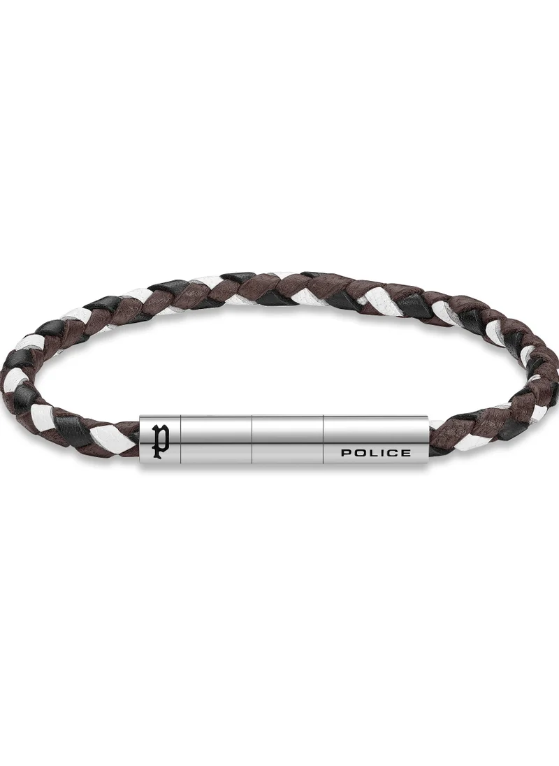 بوليس Fuze Brown/Black/White Leather Stainless Steel Gents Bracelet