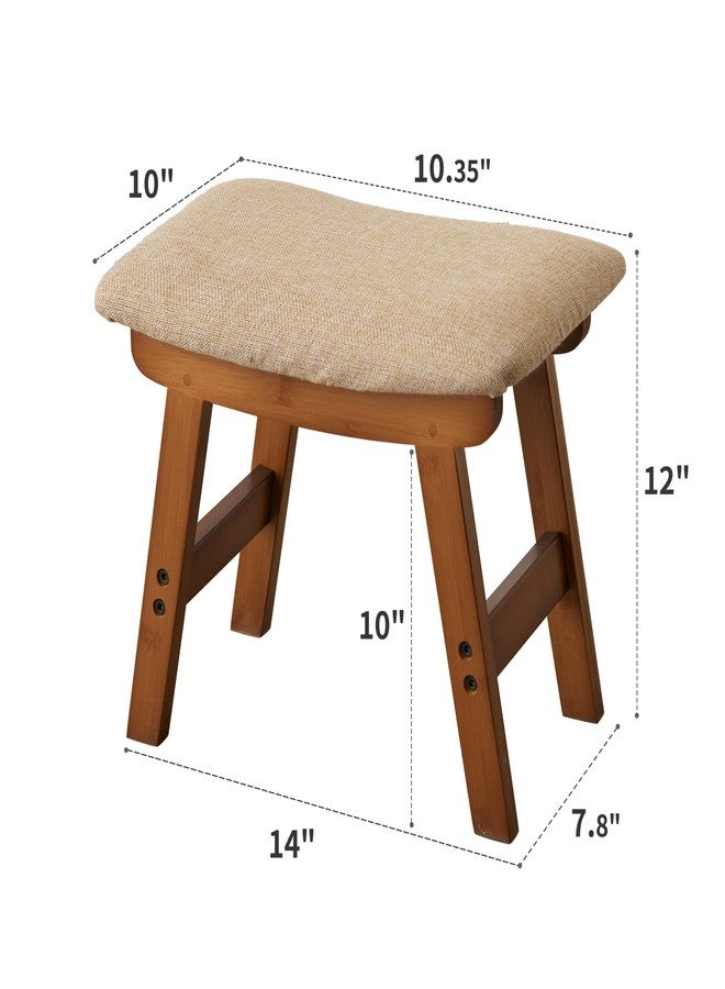 Kitsanery Foot Stool,Ottoman,Bamboo Small Sofa Foot Rest Under Desk,Extra Seating for Living Room, Bedroom and Kitchen(Brown Stool Legs - Beige Surface) - Image 2