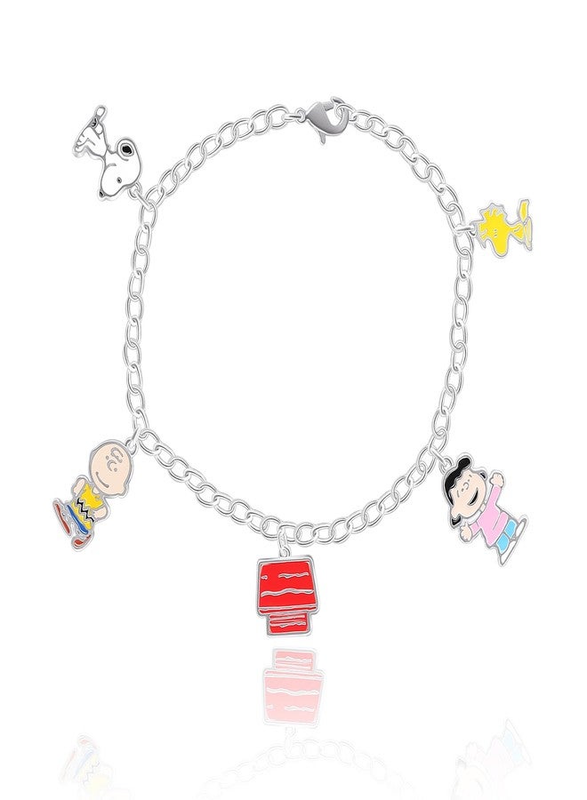 Peanuts Womens Snoopy and Friends Charm Bracelet 7.5" Official License, Silver Plated Bracelet, Snoopy Gifts - Image 1