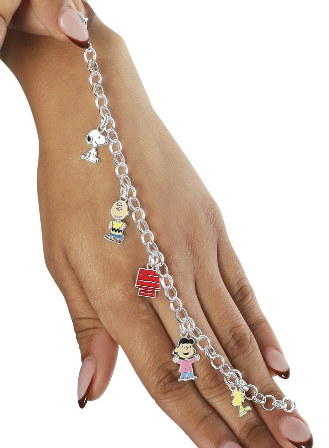 Peanuts Womens Snoopy and Friends Charm Bracelet 7.5" Official License, Silver Plated Bracelet, Snoopy Gifts - Image 2