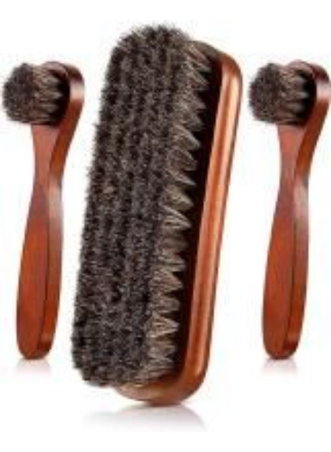 YelaJoy 3 Pcs Horsehair Shoe Shine Brush Kit, Shoe Polish Dauber Applicator & Leather Cleaning Brush, Care Tools for Shoes, Boots, Suede and Leather Maintenance - Image 1