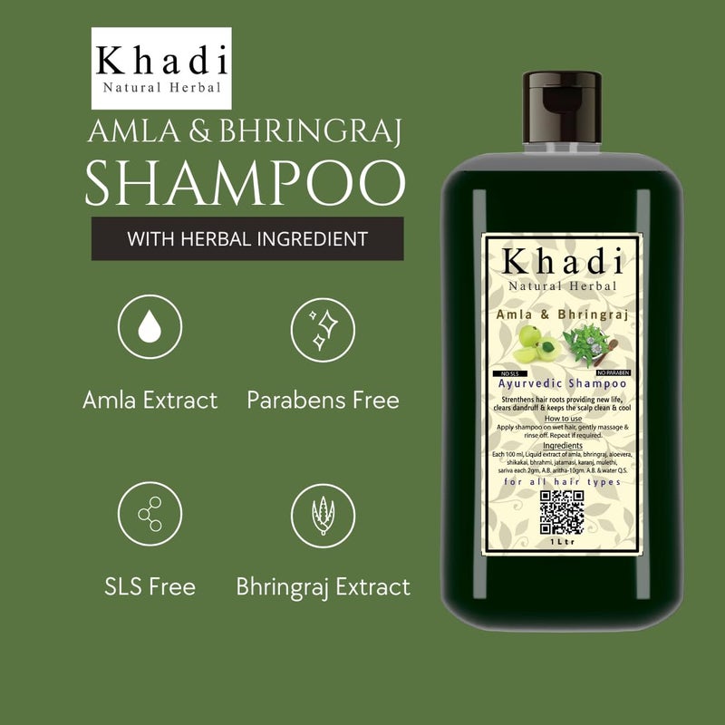 Khadi Natural Herbal Khadi Natural Herbal Amla Bhringraj Shampoo for Men Women 1000ml - Image 2