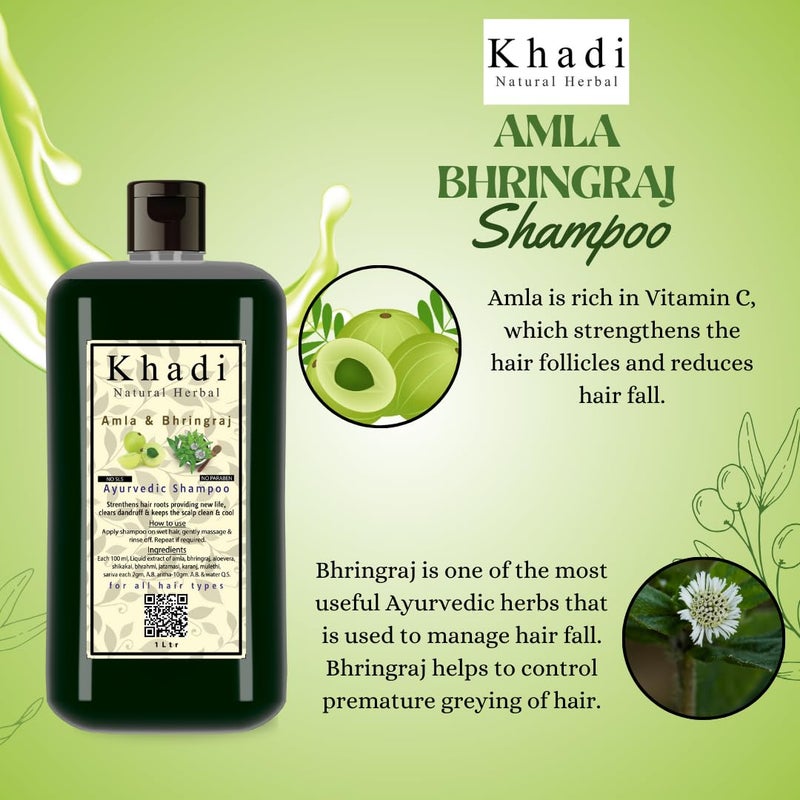 Khadi Natural Herbal Khadi Natural Herbal Amla Bhringraj Shampoo for Men Women 1000ml - Image 3