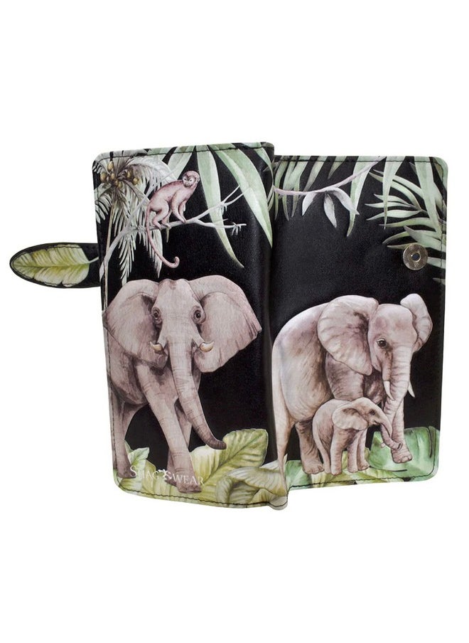 Shag Wear - Elephant Jungle Large Animal Wallet For Wome And Teen Girls Vegan Faux Leather 7 Black - Image 1