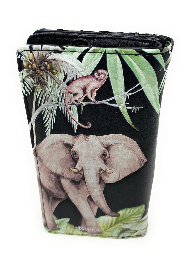 Shag Wear - Elephant Jungle Large Animal Wallet For Wome And Teen Girls Vegan Faux Leather 7 Black - Image 1