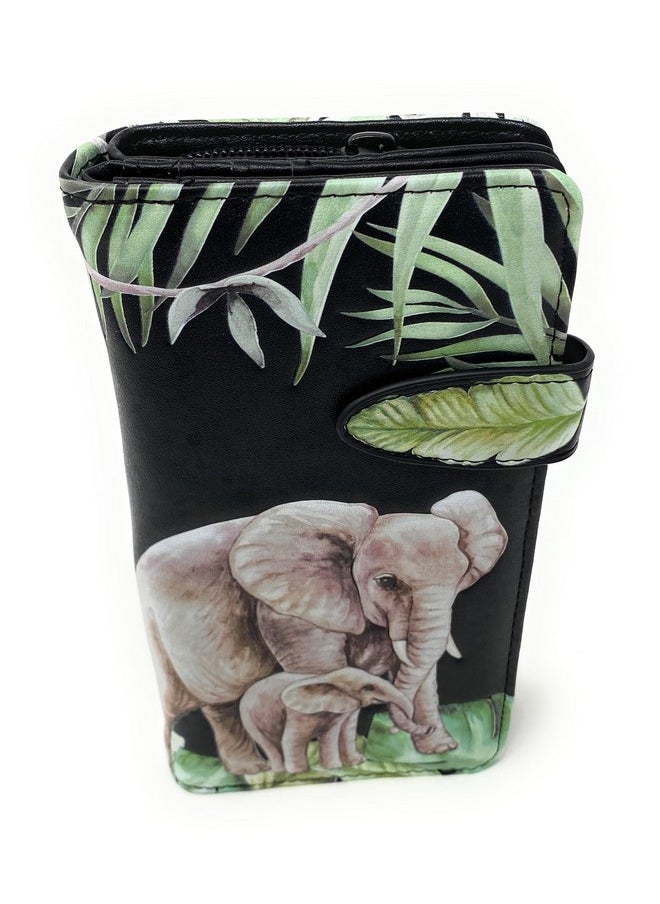 Shag Wear - Elephant Jungle Large Animal Wallet For Wome And Teen Girls Vegan Faux Leather 7 Black - Image 1