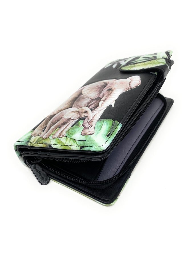 Shag Wear - Elephant Jungle Large Animal Wallet For Wome And Teen Girls Vegan Faux Leather 7 Black - Image 1