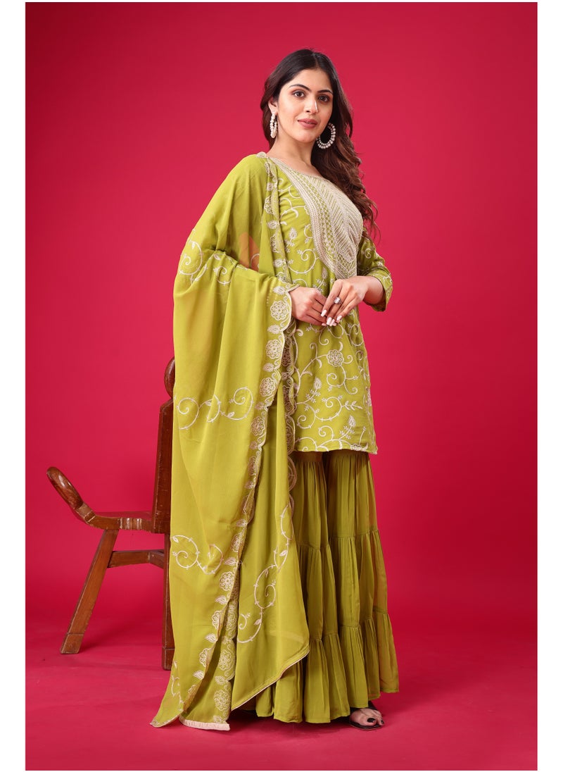 Super Asian Designer Heavy Georgette Embroidered Top-Sharara Set with Dupatta – Fully Stitched & Ready to Wear  - Image 5