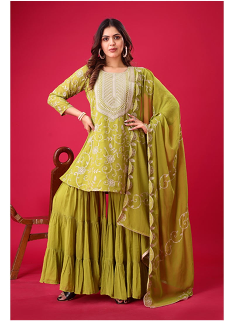 Super Asian Designer Heavy Georgette Embroidered Top-Sharara Set with Dupatta – Fully Stitched & Ready to Wear  - Image 4