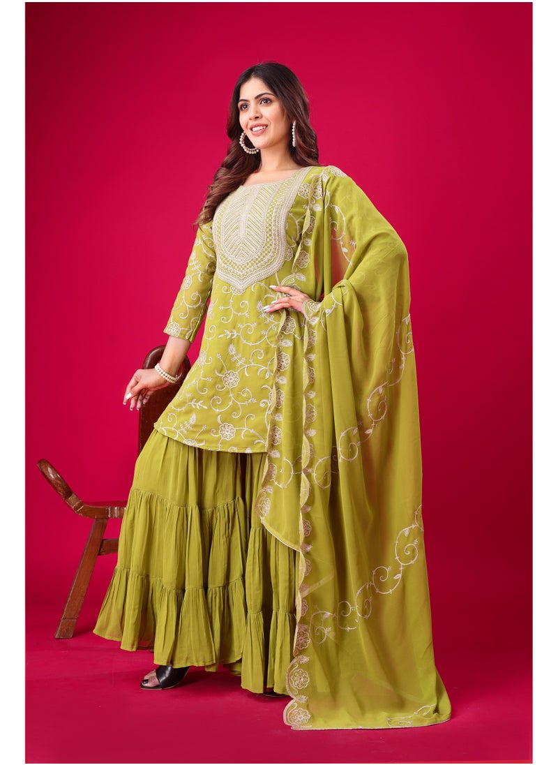 Super Asian Designer Heavy Georgette Embroidered Top-Sharara Set with Dupatta – Fully Stitched & Ready to Wear  - Image 2