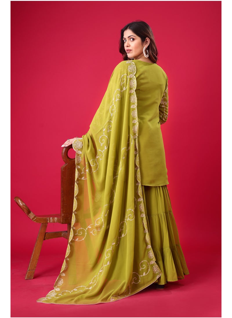 Super Asian Designer Heavy Georgette Embroidered Top-Sharara Set with Dupatta – Fully Stitched & Ready to Wear  - Image 3