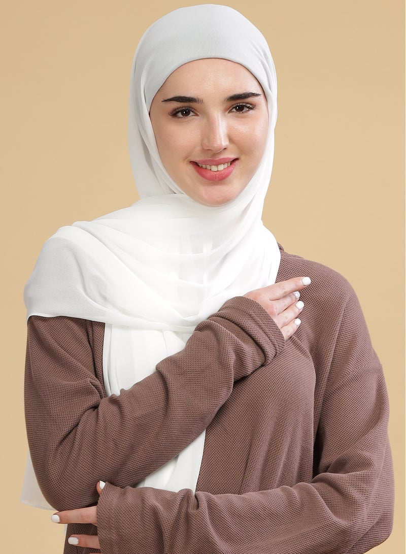 Moja Women's Chiffon Hijab Scarves Fashion Long Plain Muslim Head Scarf Wrap Shawls Milk White - Image 2